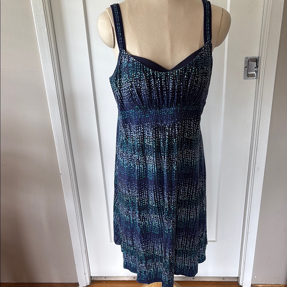 Denver Hayes Blue and Green Midi Tank Dress with self bra. Size XL.